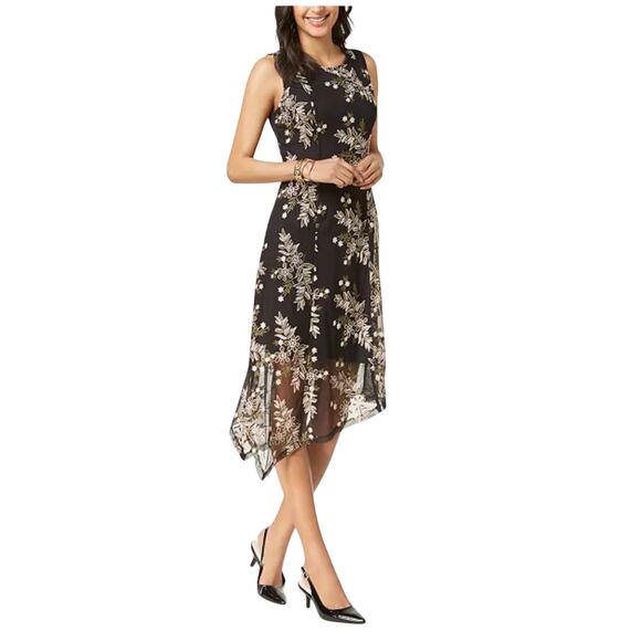 Alfani Black And Lavender Floral Handkerchief Women’s 10 Embroidered Fairy Core - Picture 1 of 5